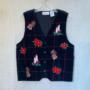 Casey and Max 90s style Festive Christmas embroidered vest in black size L